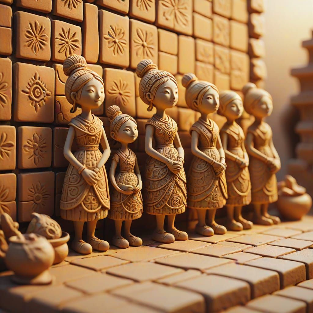 Whimsical 3D Clay Sculpture in Golden Light