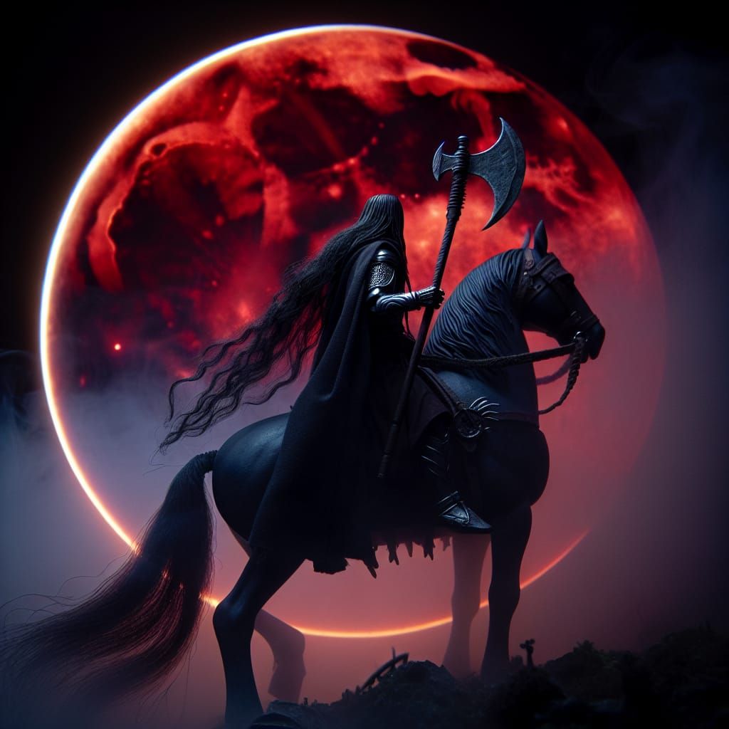 Medieval Warrior Under Blood Red Moon