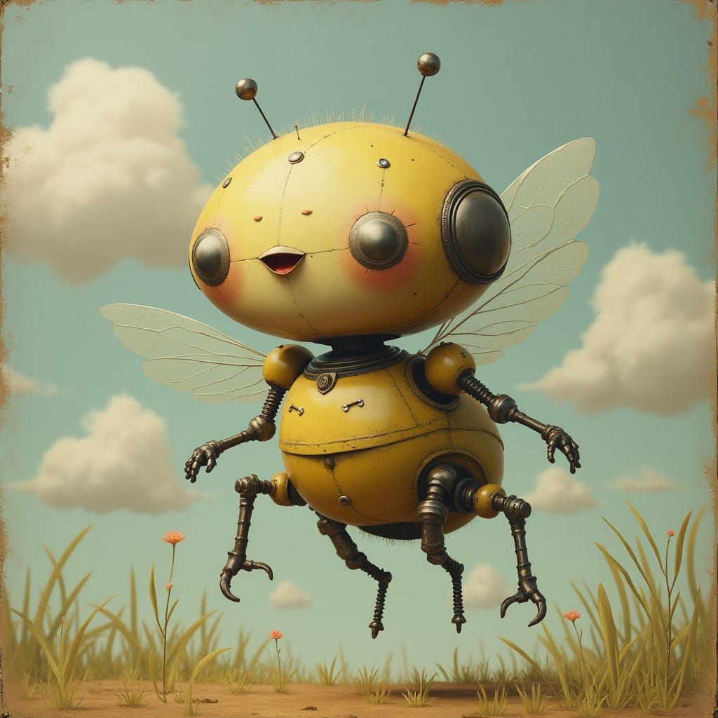 Whimsical Robot Fly in Dreamlike Aesthetic