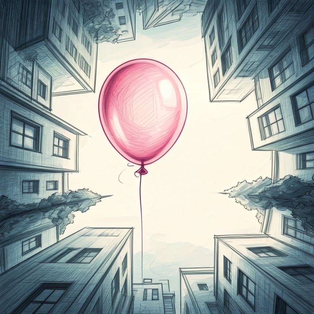 Floating Balloon in Surreal Inverted Landscape