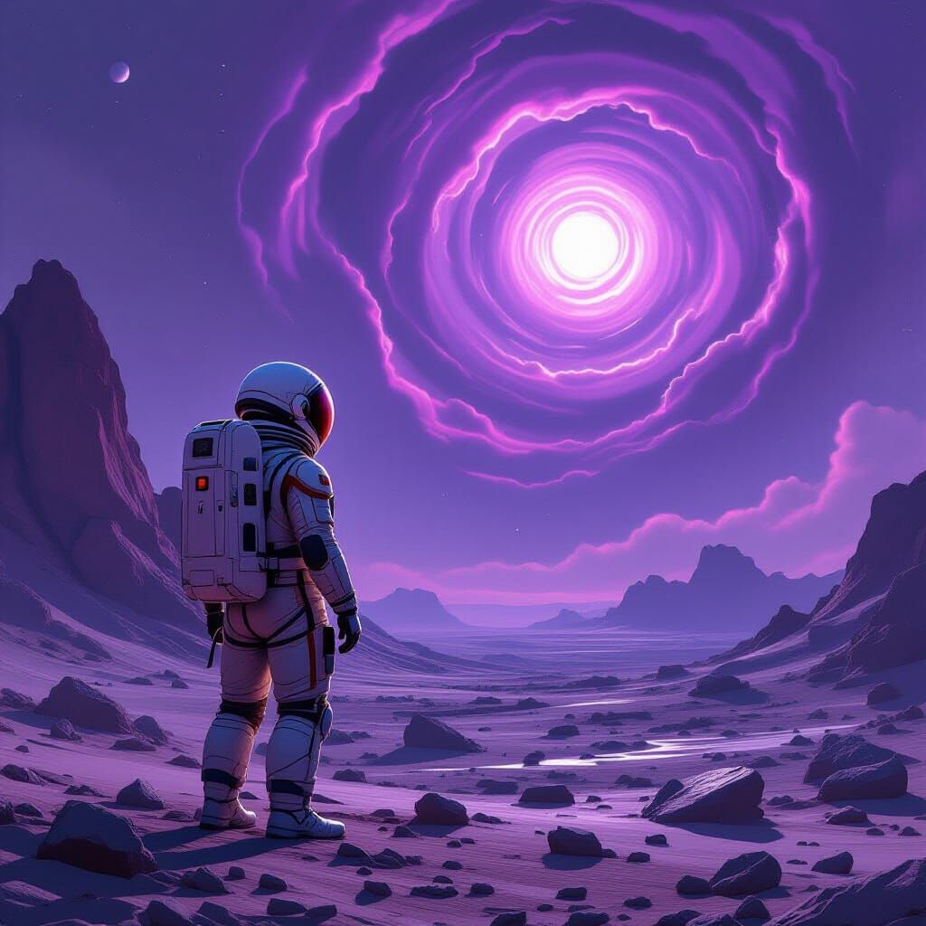 Astronaut on Alien Planet in Retro Sci-Fi Style