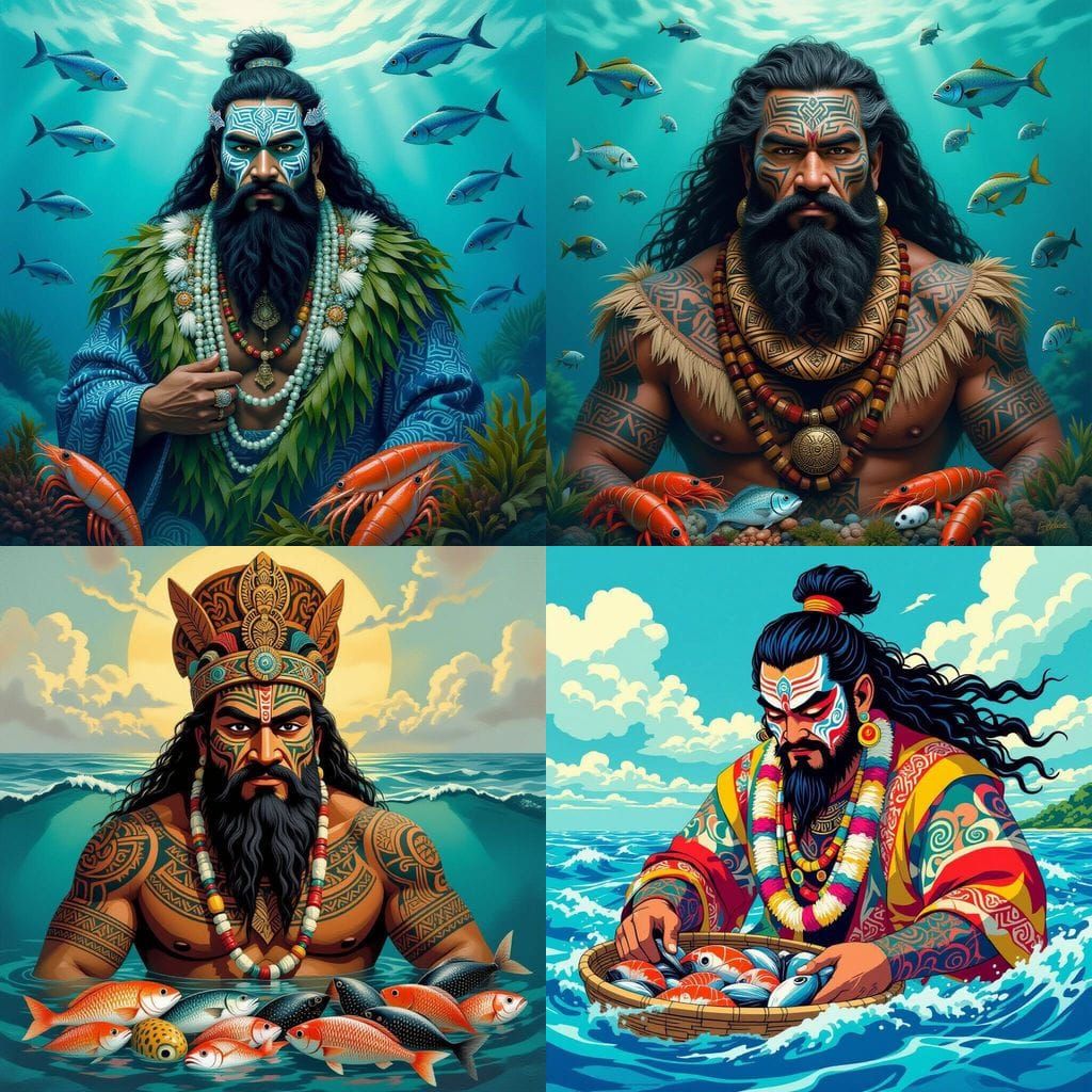 Māori Ocean God with Traditional Facial Tattoos
