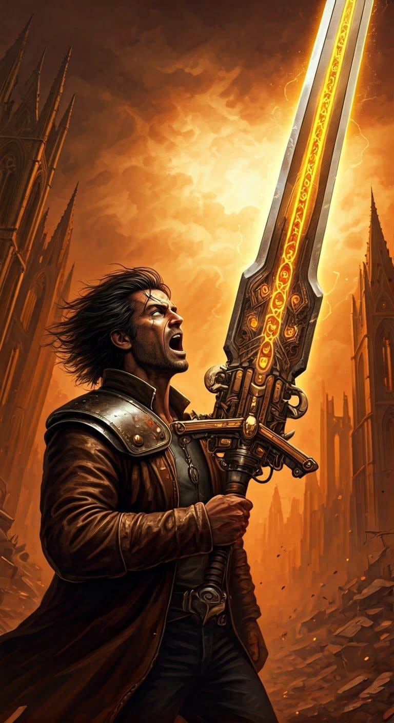 Heroic Warrior Roars into a Post-Apocalyptic Sky