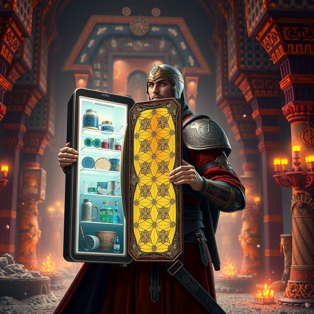 Medieval Hero Jack with Fridge in Fantasy World