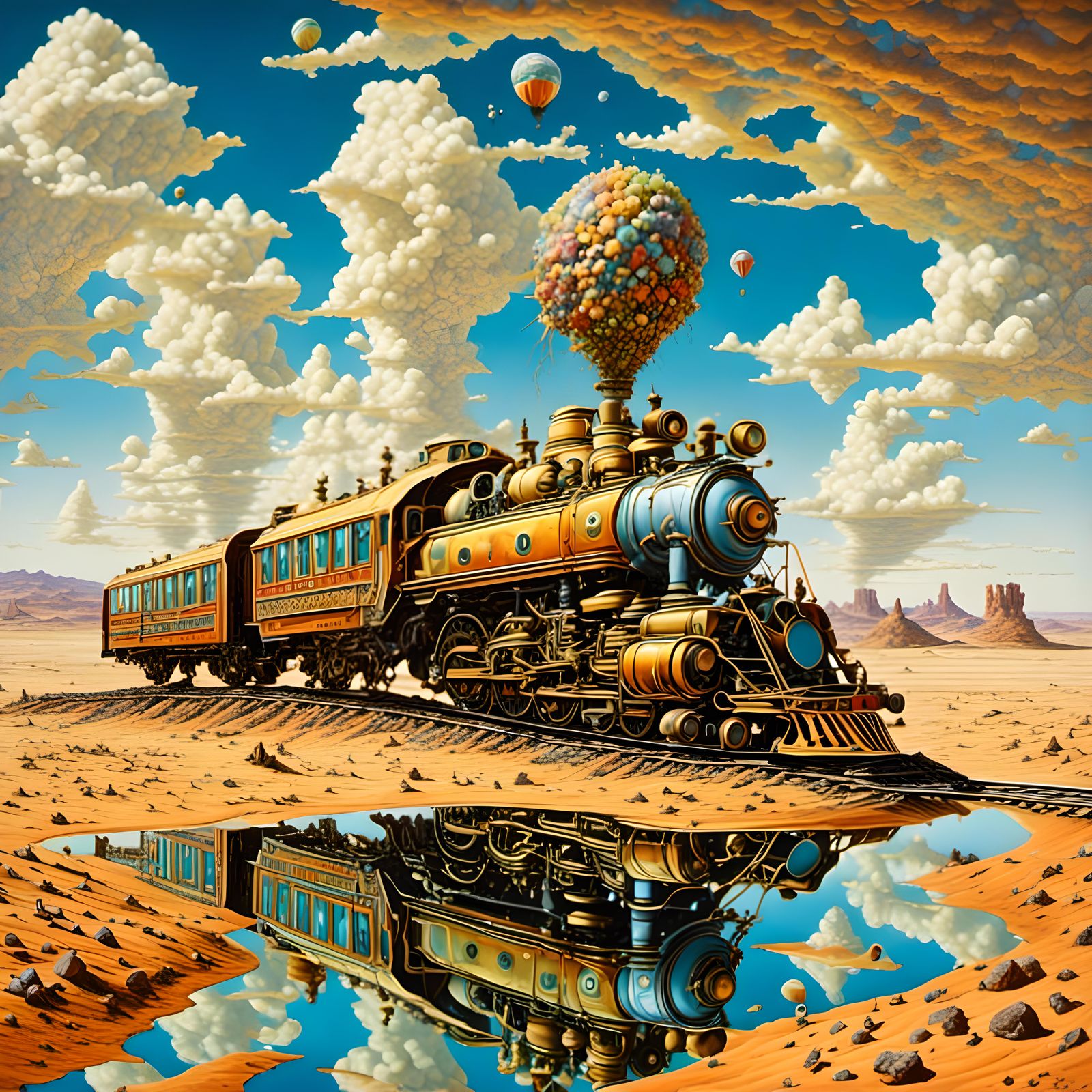 Surreal Train in Desert Landscape Painting