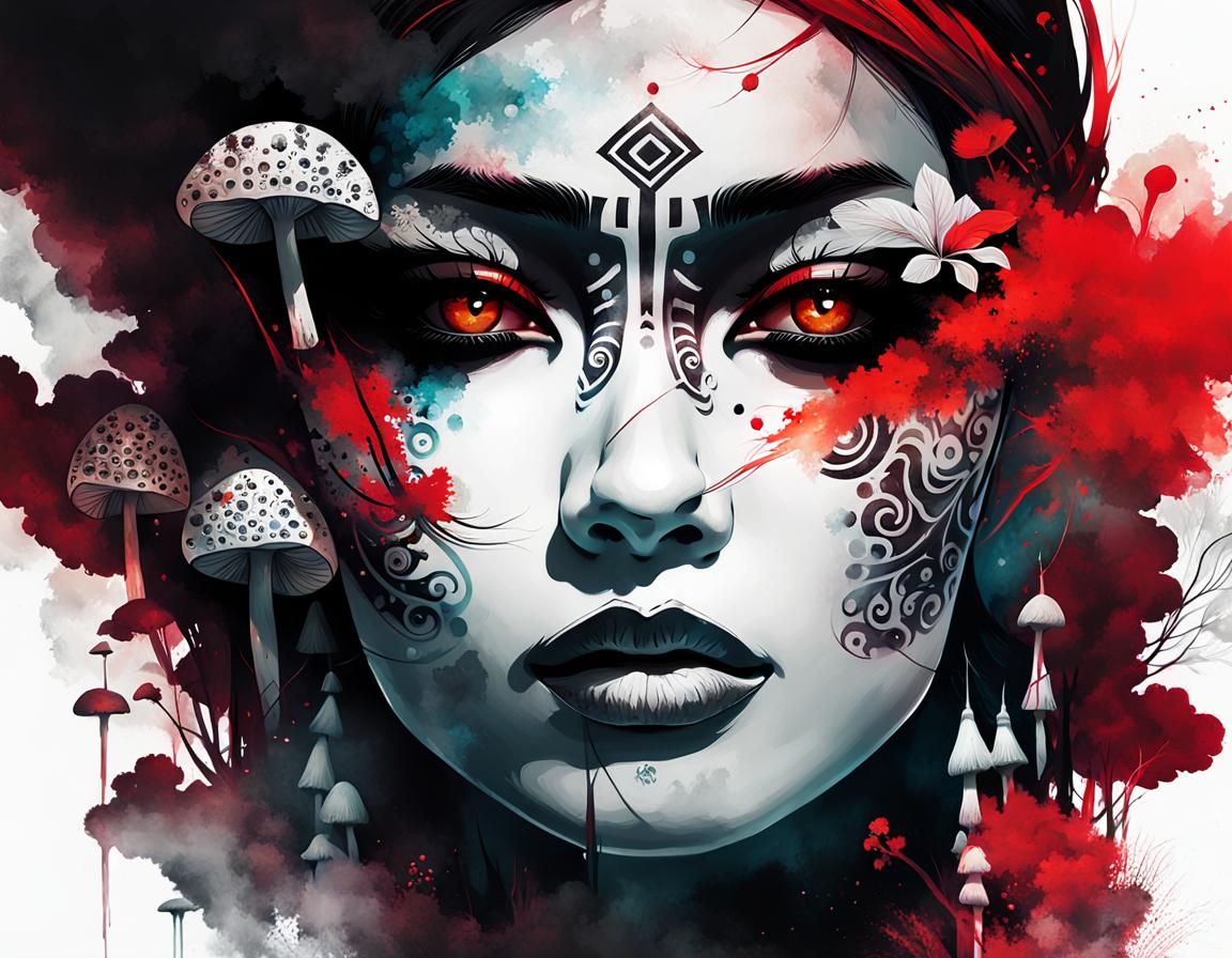 Aztec Girl Double Exposure with Jungle Elements