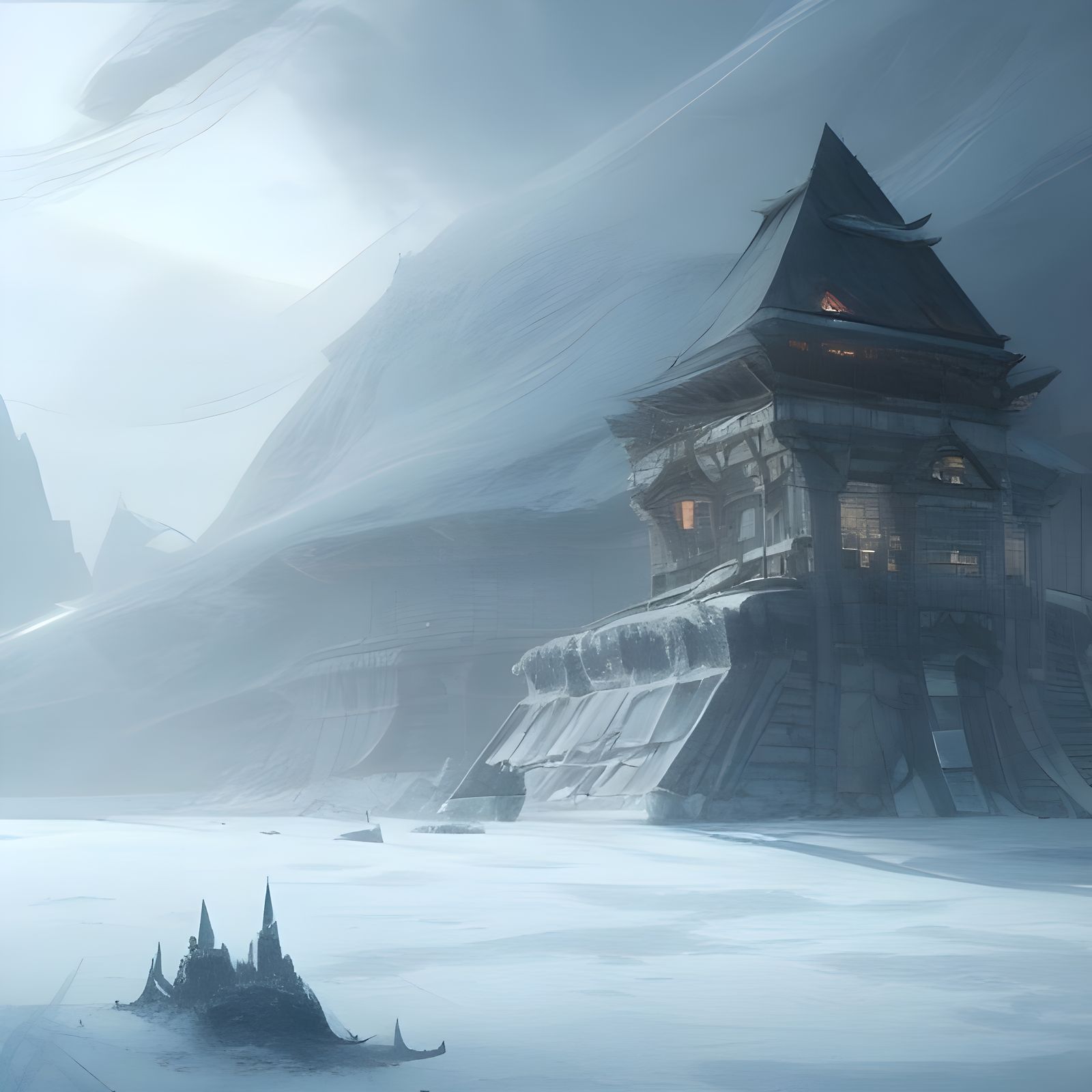 Ice Fortress in Frozen Land: Fantasy Art Style