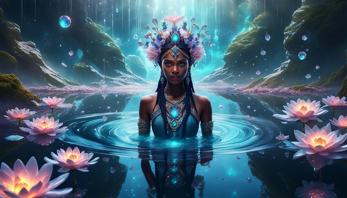 Goddess with Crystal Flowers and Opal Reflections