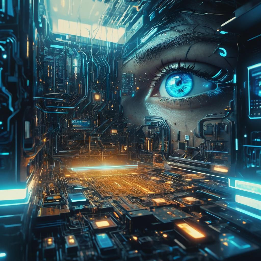 Cyborg Memory Access in Retro-Futuristic Lab