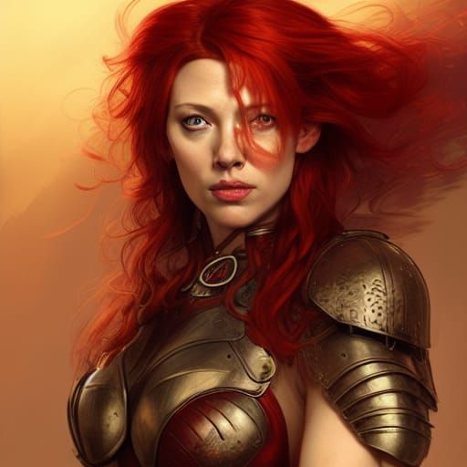 Red Sonja as Hyperdetailed Concept Art Portrait
