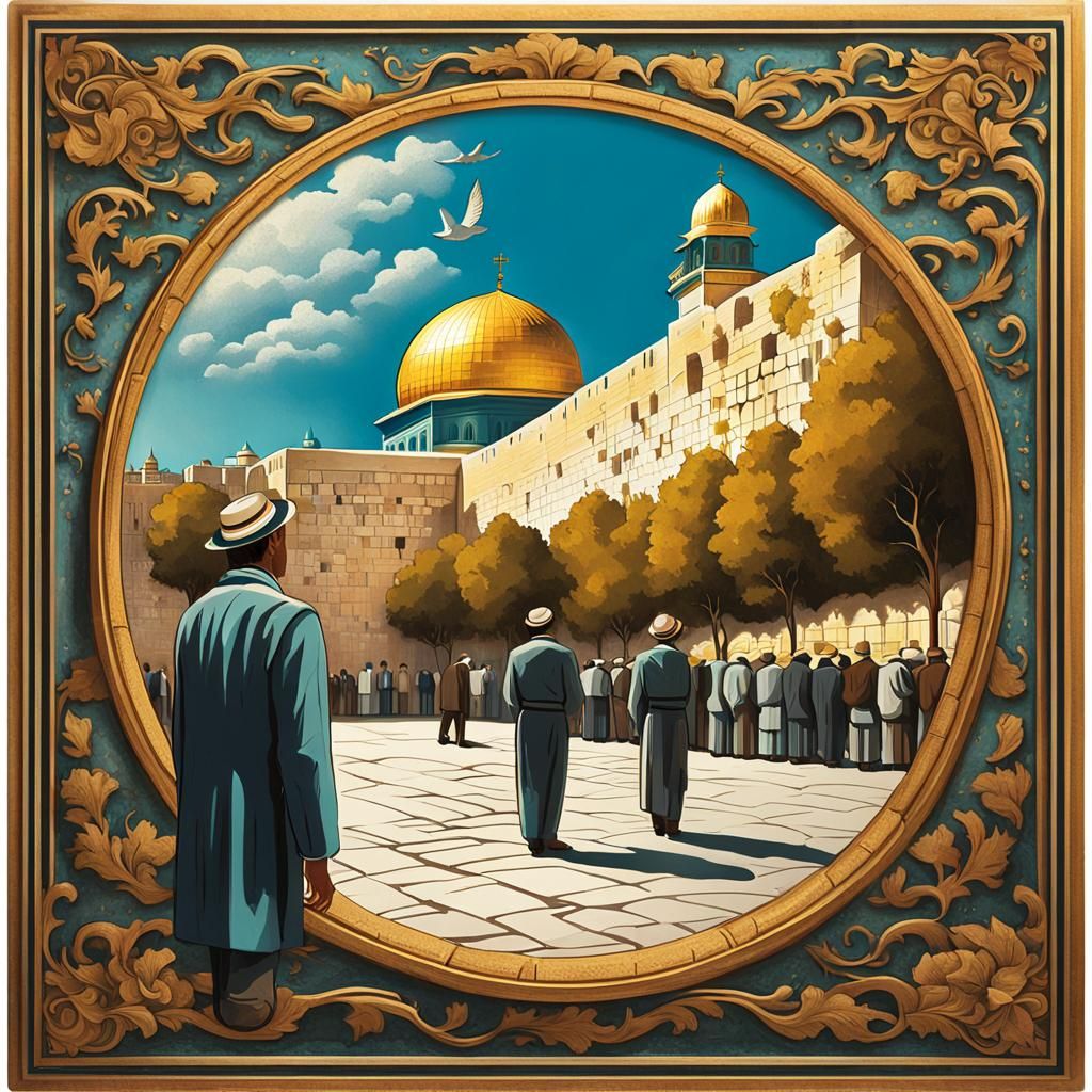 Jerusalem Western Wall Travel Poster in Art Deco Style