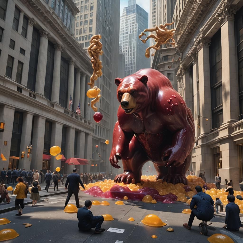 Giant Jelly Bull and Peanut Bear on Wall Street