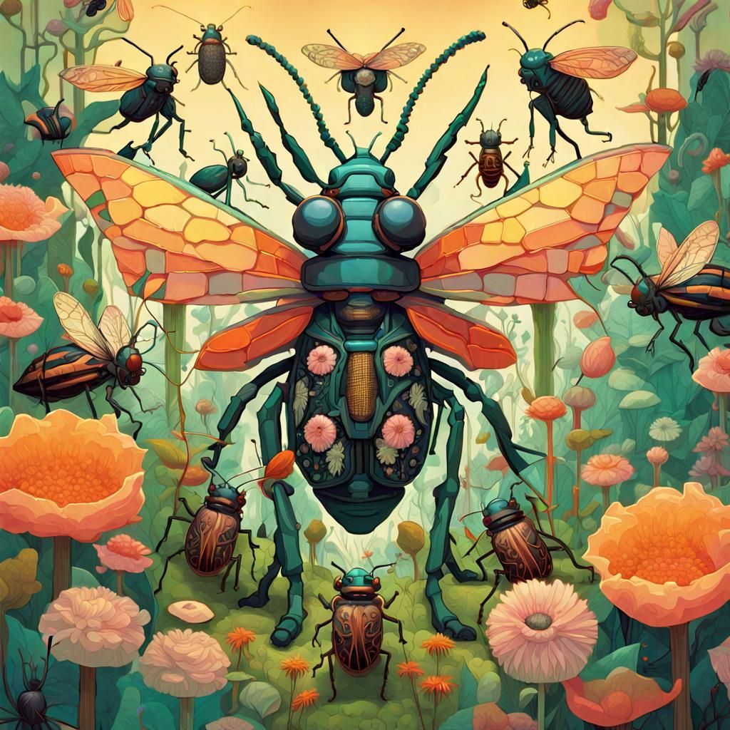 Surreal Insect School in Hyperdetailed Mosaic Garden