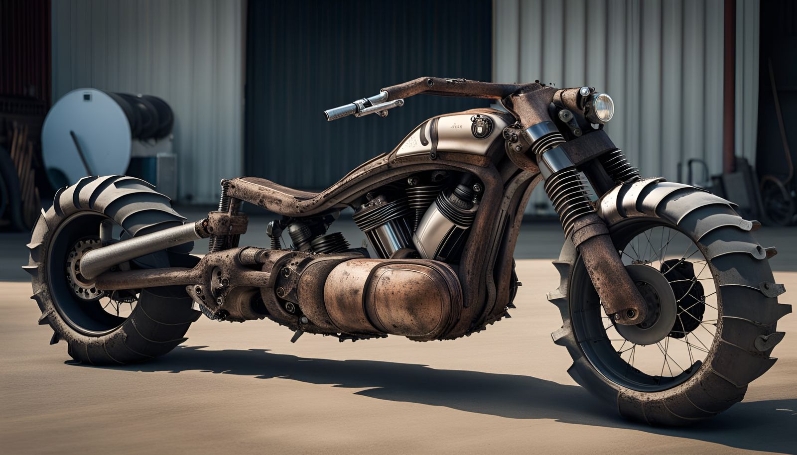 Post-Apocalyptic Junkyard Motorcycle of Flames