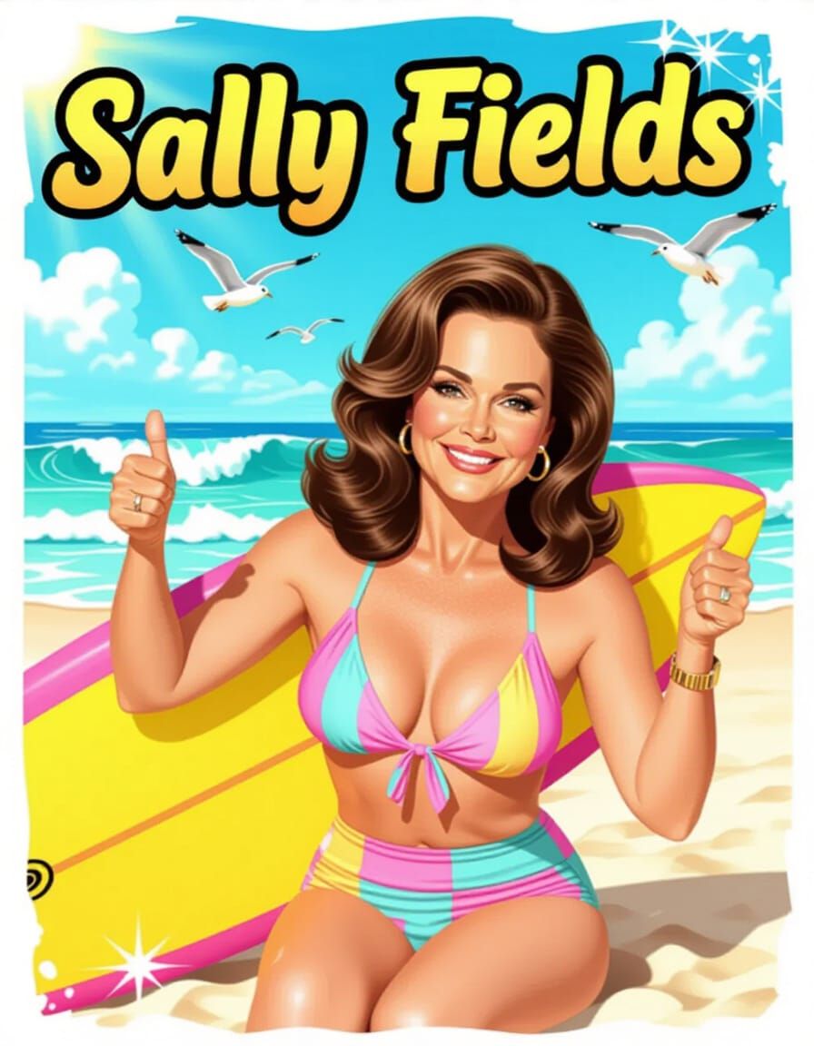 Vibrant Beach Scene with Surfer Girl