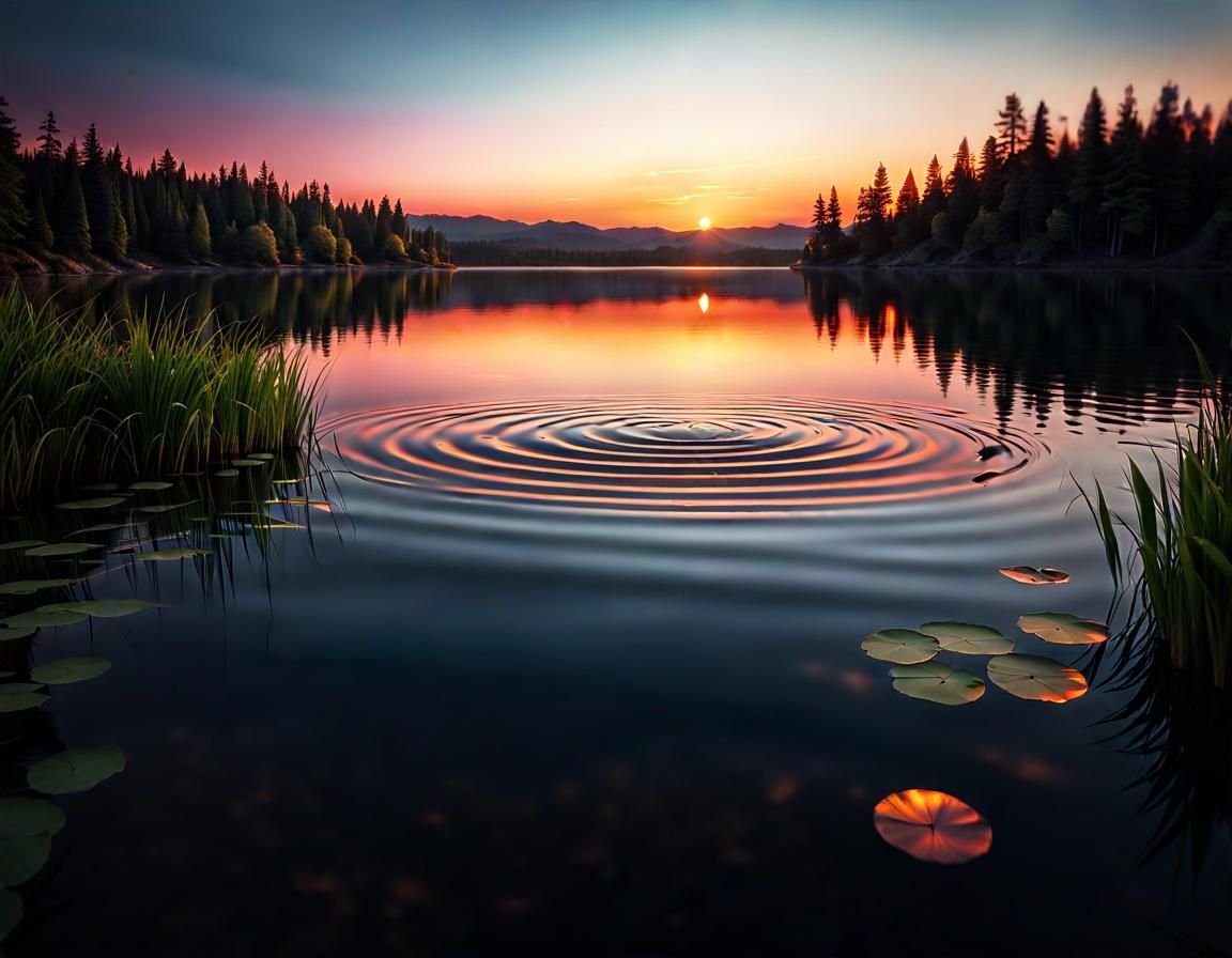 Lake Sunset with Vibrant Colors in Detailed Digital Art