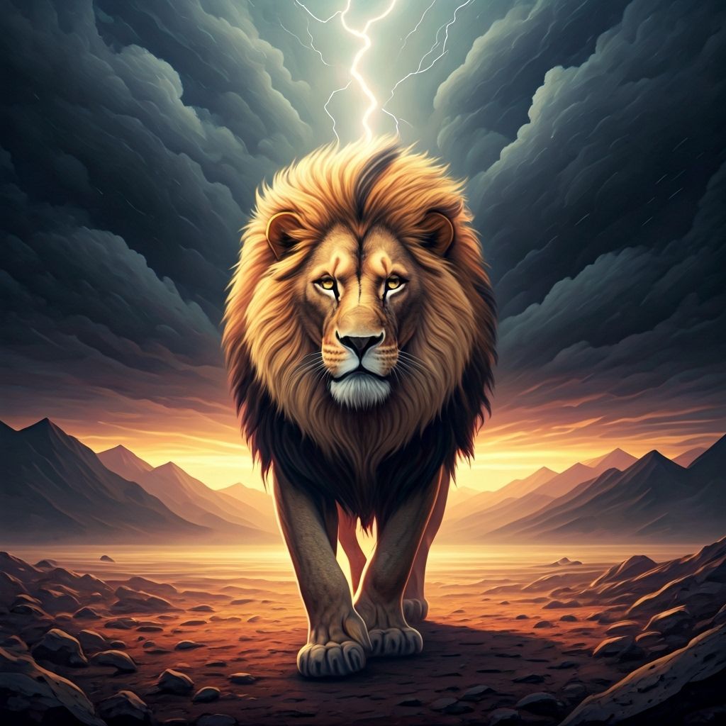 Majestic Lion in Stormy Landscape Art