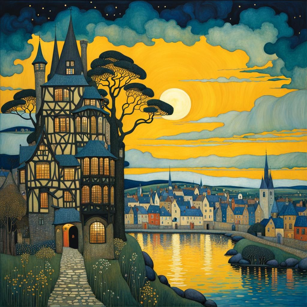 Expressive Medieval Town Inspired by Art Nouveau