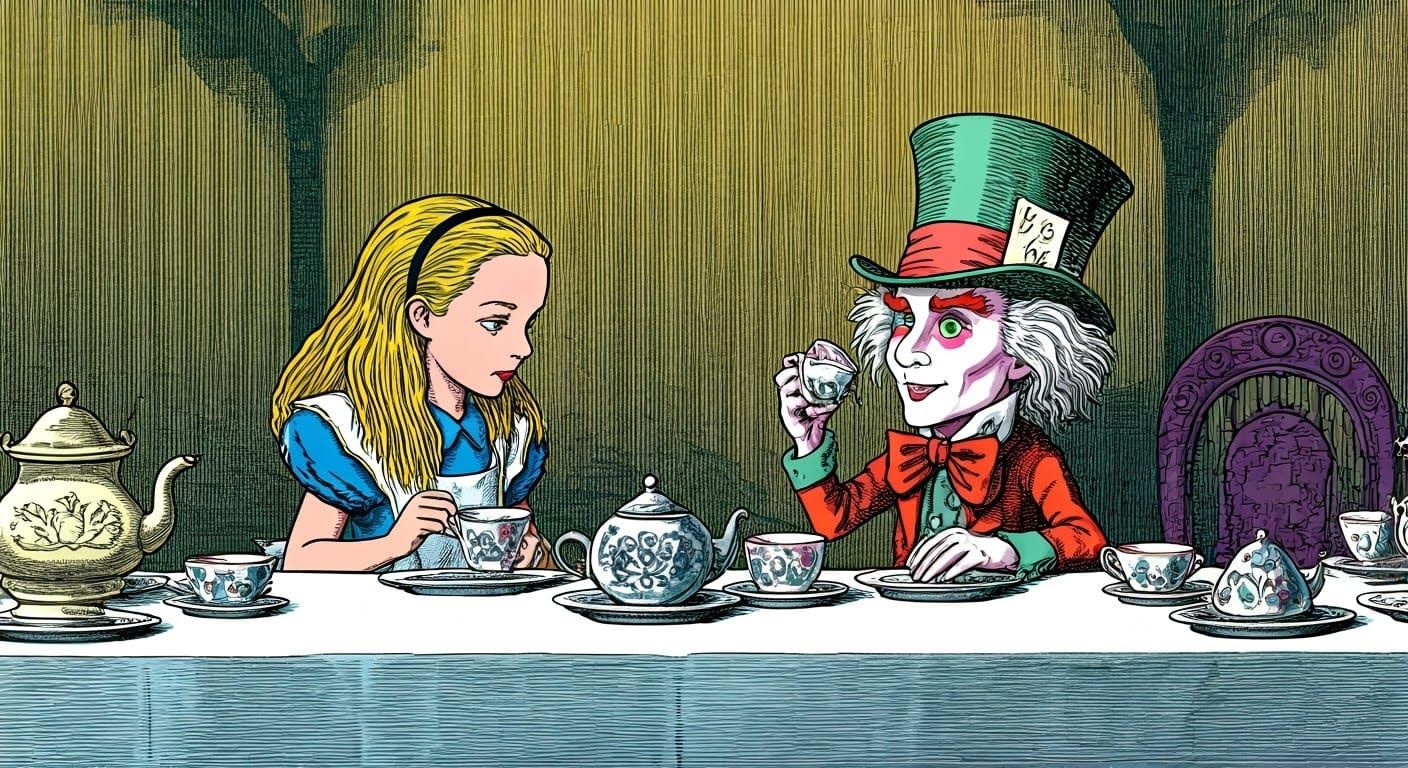 Alice and Mad Hatter's Tea Party: Vintage Engraving
