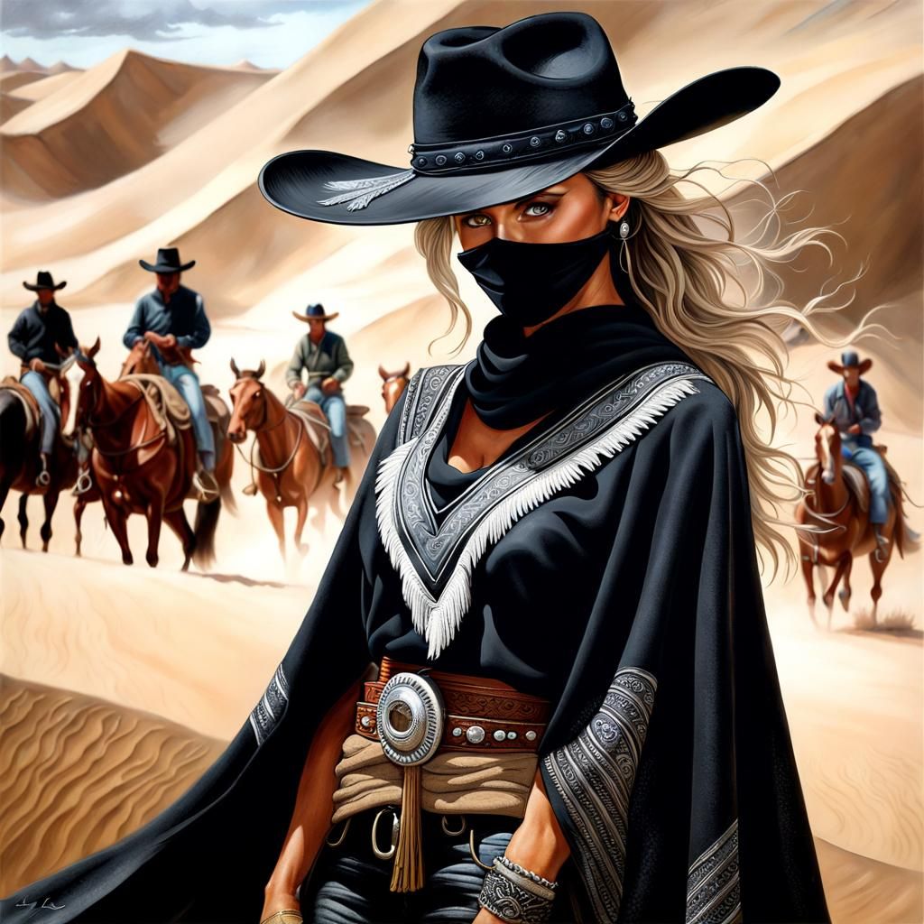 Mysterious Cowgirl in Western Town by Lee Bogle