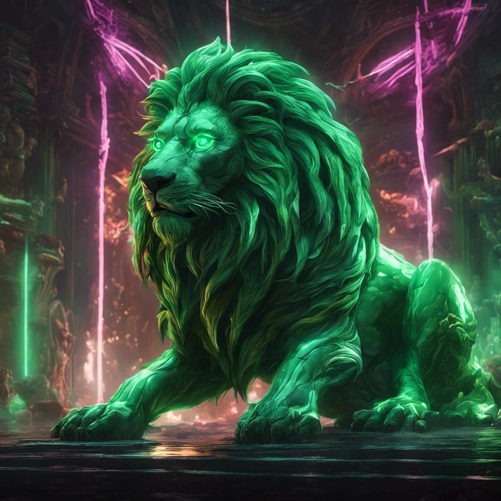 Neon Green Lion Spirit in Dark Fantasy Style