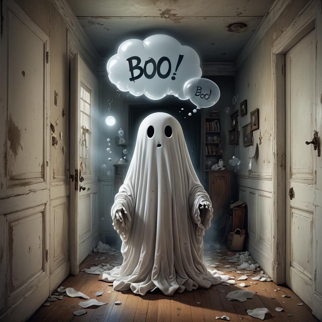 Adorable Spooky Ghost Hiding in Closet Illustration