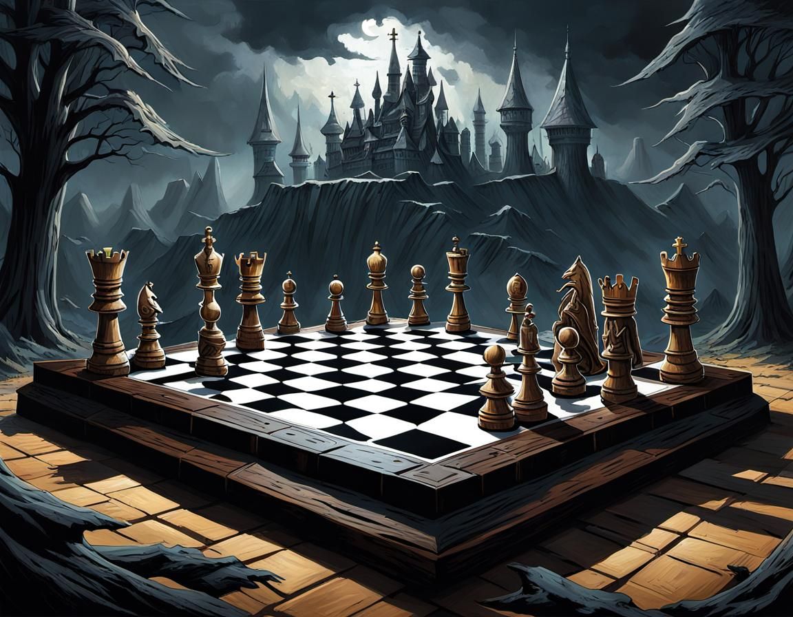 Chess Piece Battle in Dark Fantasy World