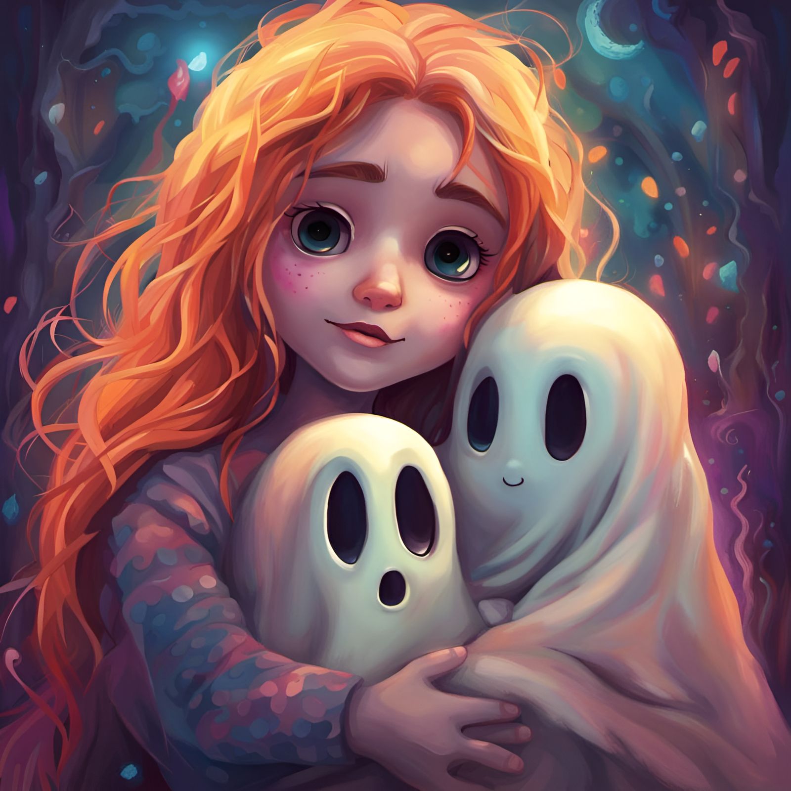 Adorable Ghost Hugging Girl in Hyperrealistic Style