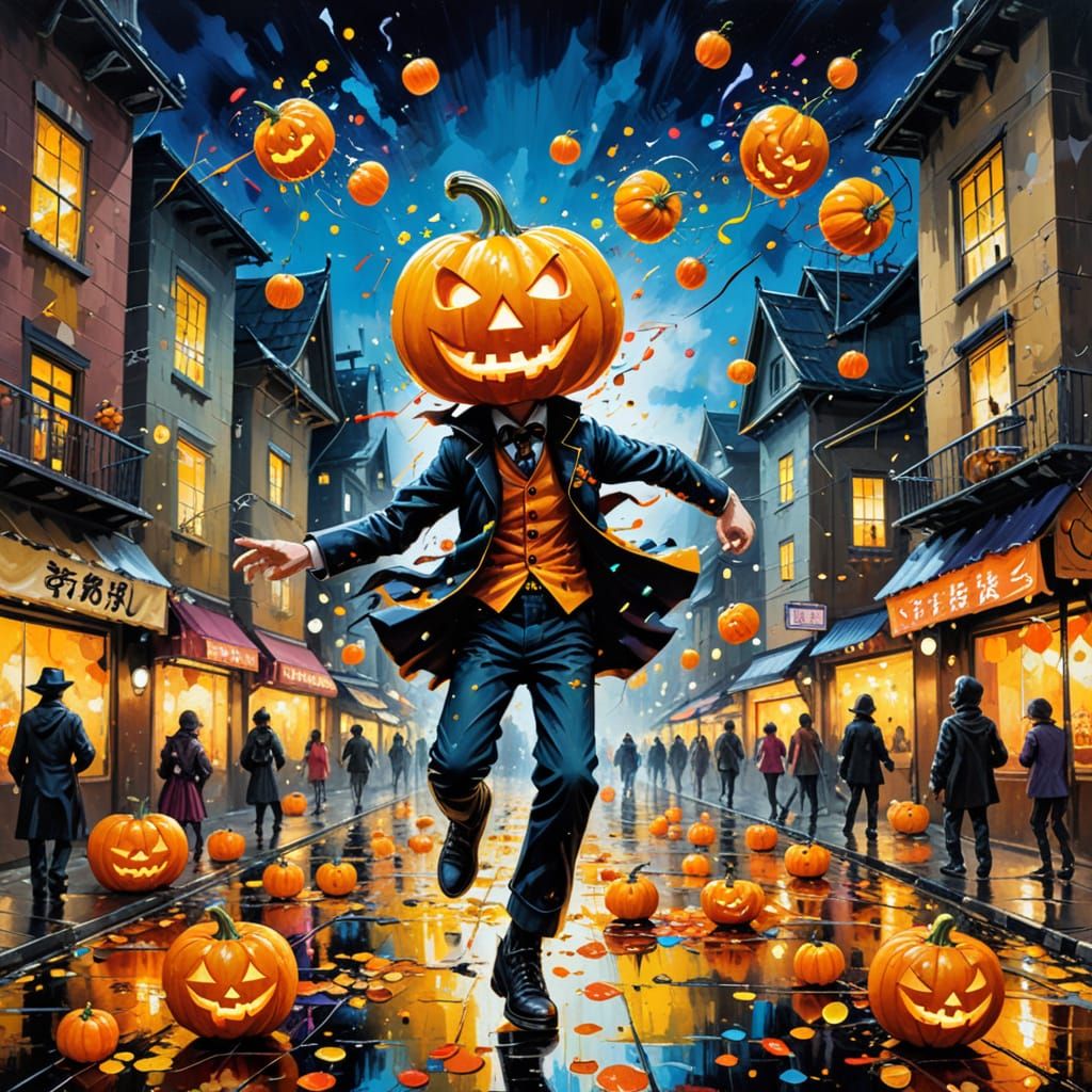 Steampunk Halloween Night with Flying Pumpkins and Candy