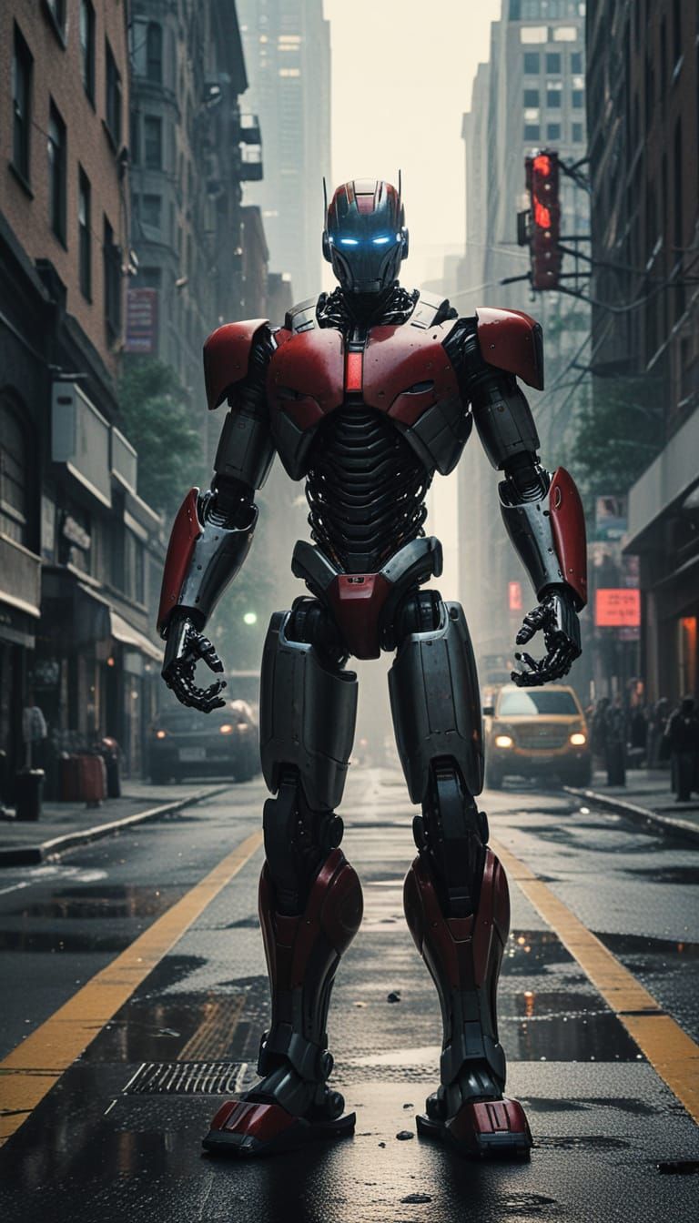 Cinematic Robot Overlord in Bold Comic Book Style