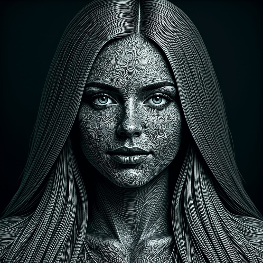 Intricate String Art Portrait in Soft Studio Lighting