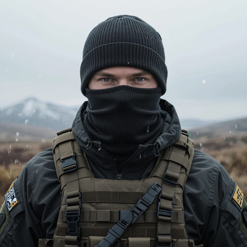 Soldier with Tactical Balaclava in Dystopian Style