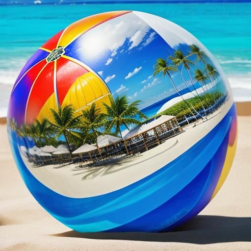 Colorful Beach Ball on Blue Water