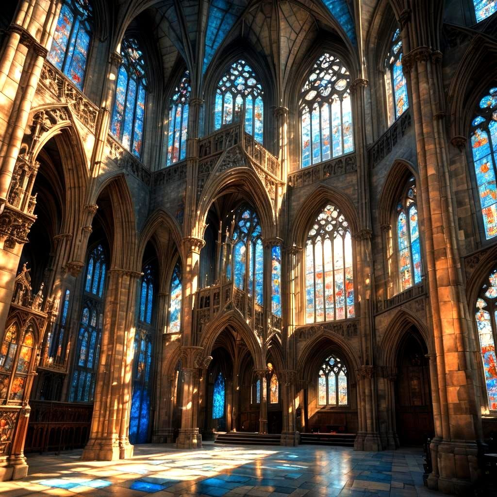 Gothic Cathedral Knight with Blue Stained Glass