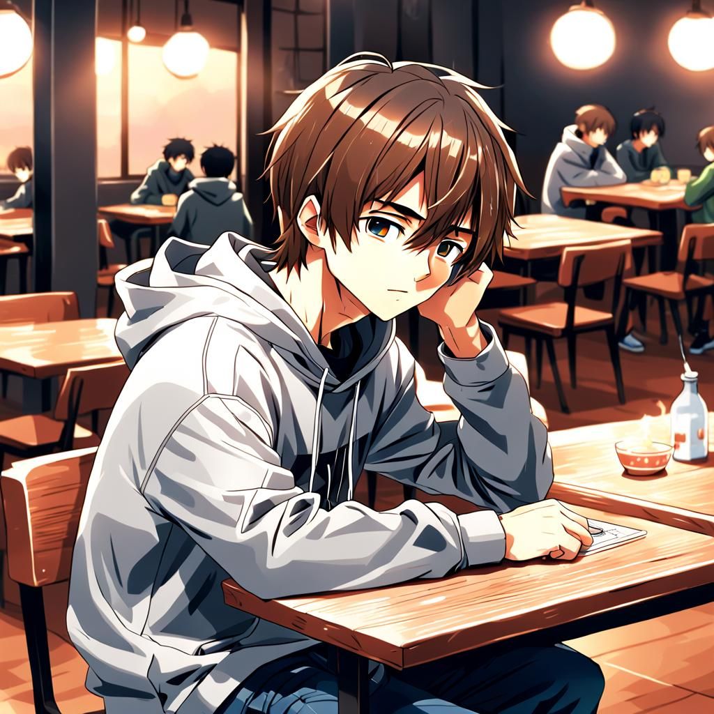 Lonely Brown Hair Guy in Anime Style on Valentines