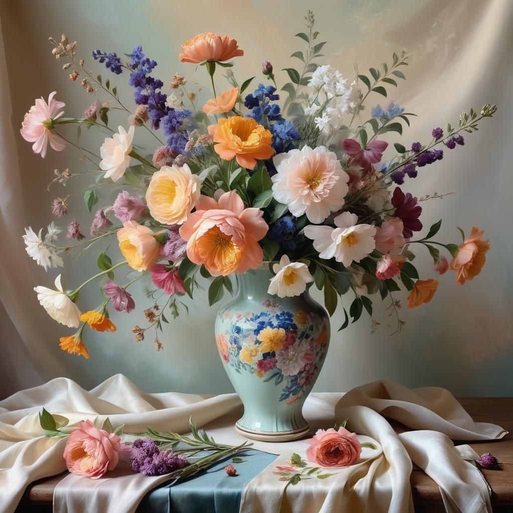 Vibrant Floral Still Life in 19th Century Style
