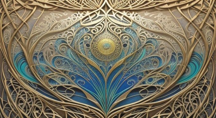 Fractured Metallic Geometric Art in Art Nouveau Style