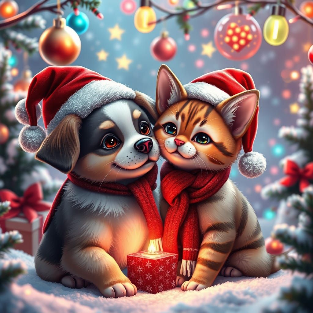 Joyful Canine and Feline Friends Celebrate Christmas in a Vi...