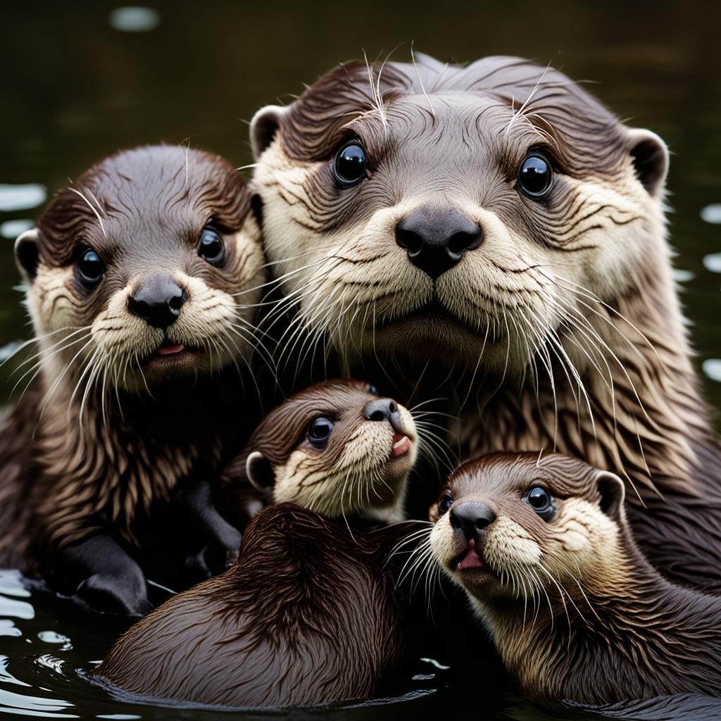 Surreal Otter Family Portrait in Vibrant Colors