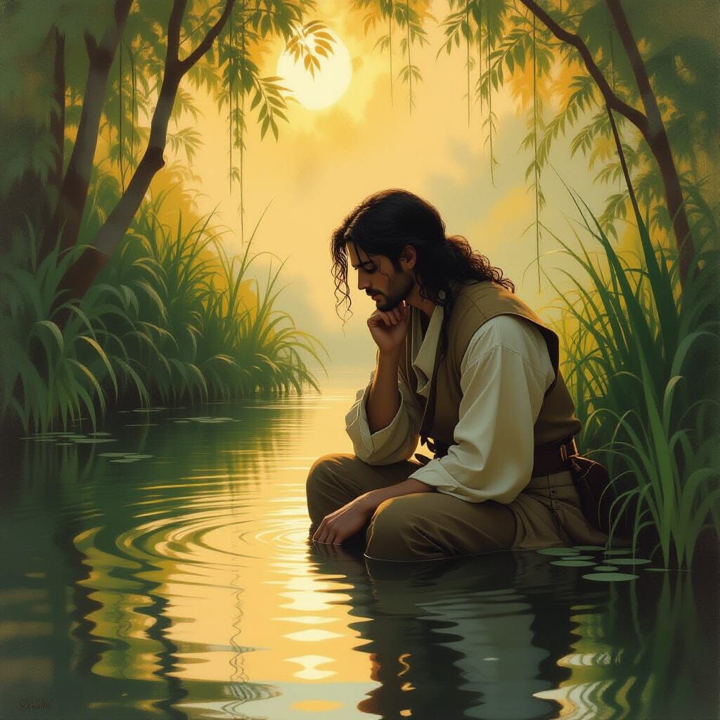 Contemplative Reflection in an Impressionistic Style