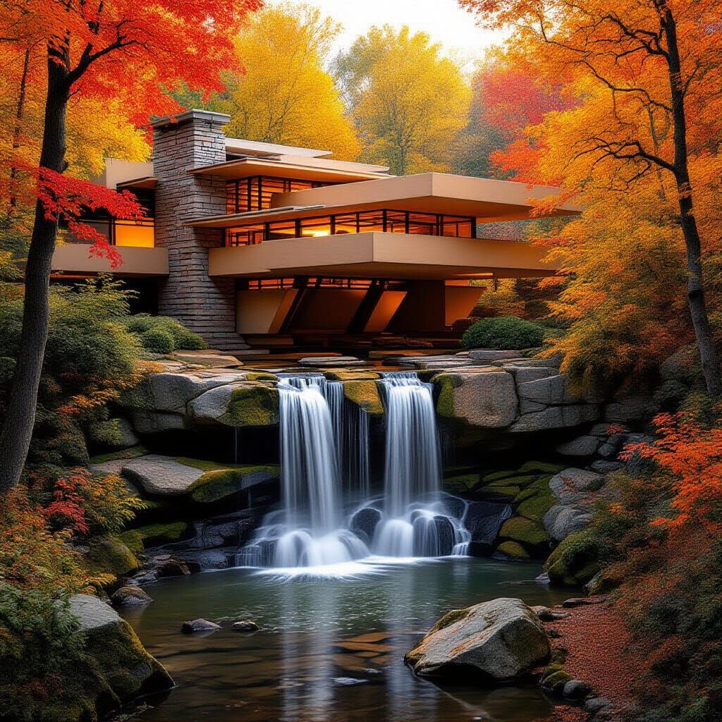 Fallingwater House in Autumn Sunlight