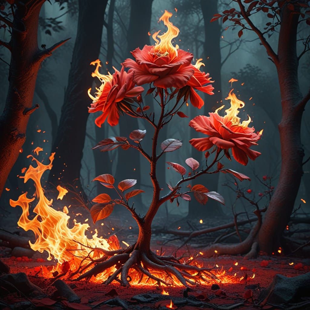 Fiery Rose Tree: A Fantastical Still Life