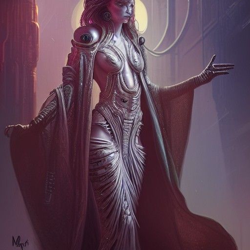Cyberpunk Alien Priestess in Hyper-Detailed Digital Art