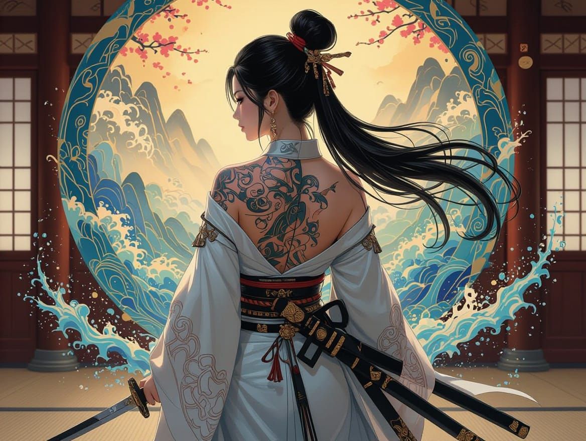 Surreal Samurai Goddess in Ancient Japanese Dojo