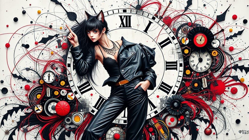 Retro Punk Cat Woman in Fractal Digital Art