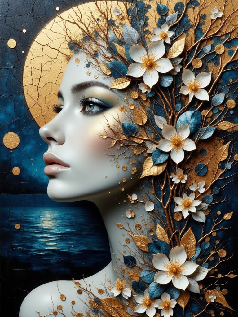 Surreal Oil Painting in Double Exposure Style with Crinkled ...