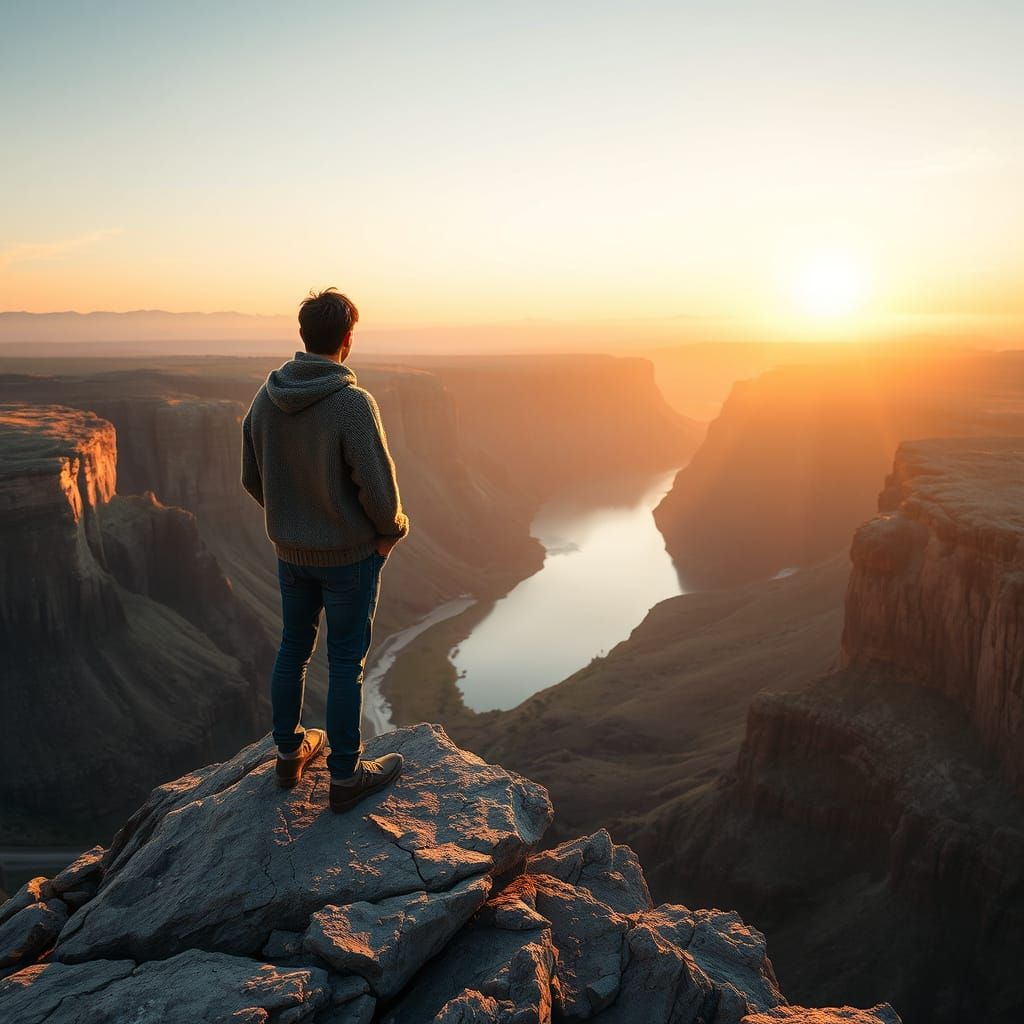 Cliffside Contemplation at Sunrise in 3D