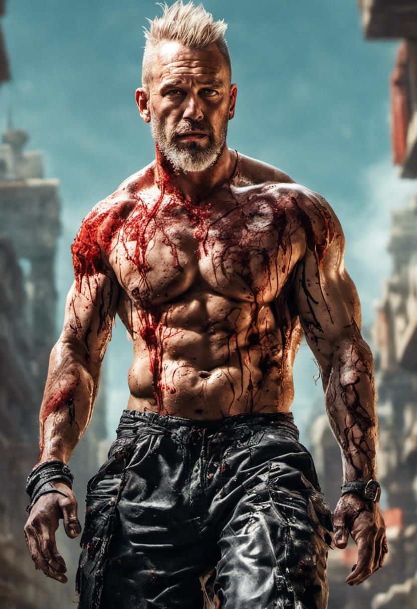 Fiery Inkblot Portrait of Hero in Digital Oil