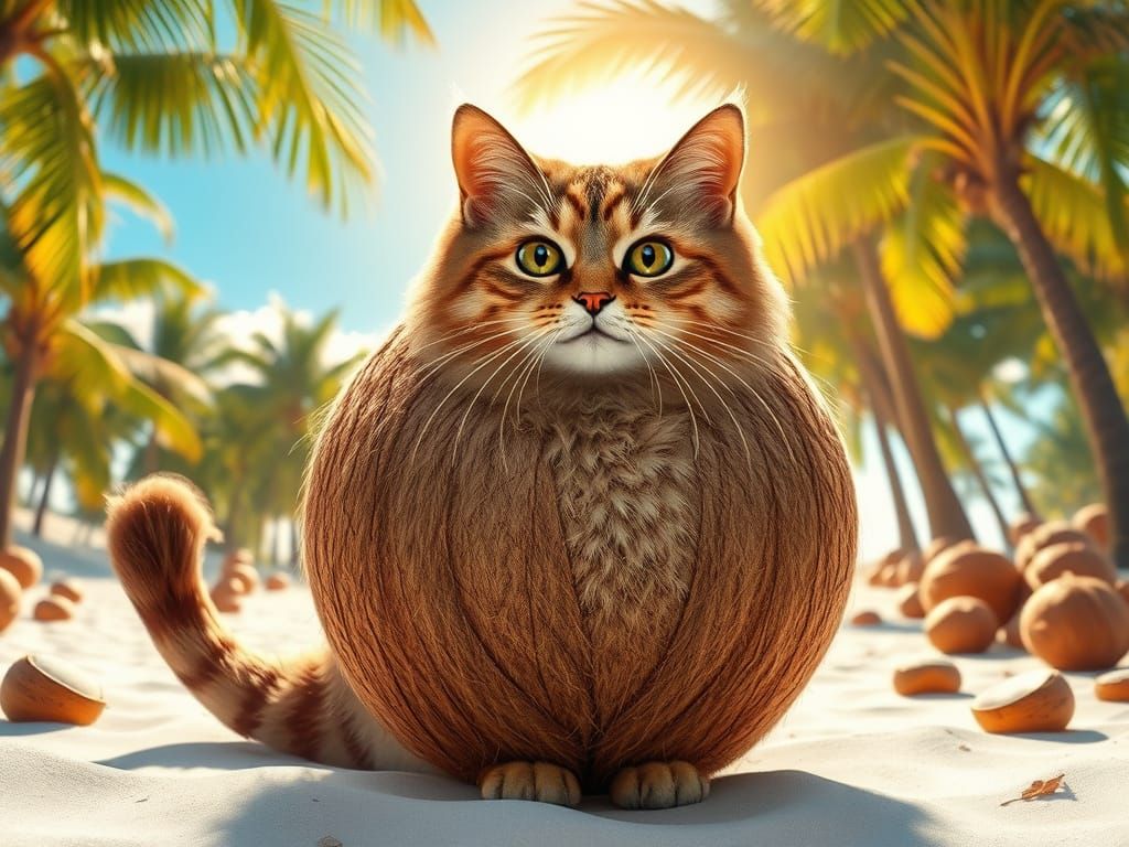 Spherical Cat in Tropical Oasis, Inspired by Hyper-Realism