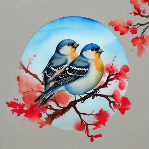 Baby Finches in Nest: Gouache Style Watercolor